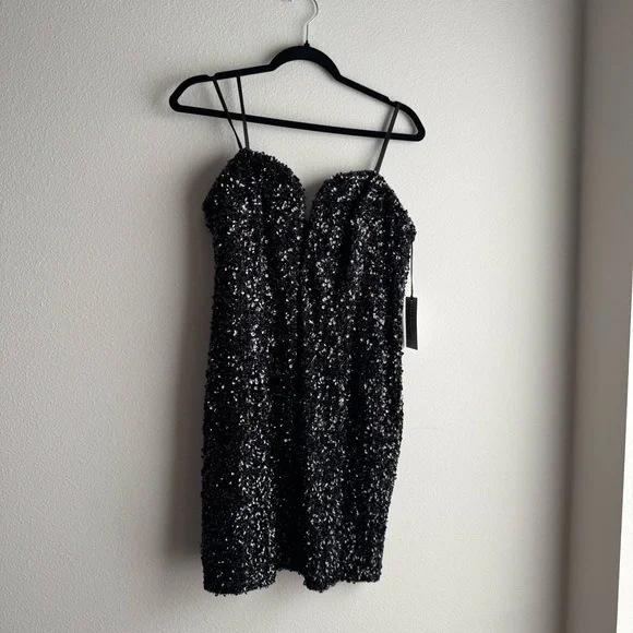NWT Liv Foster Black Sequined Sleeveless Mini Dress size 12 - Picture 2 of 5